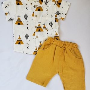 New Boutique Boys 2pc Button Shirt & Yellow Short